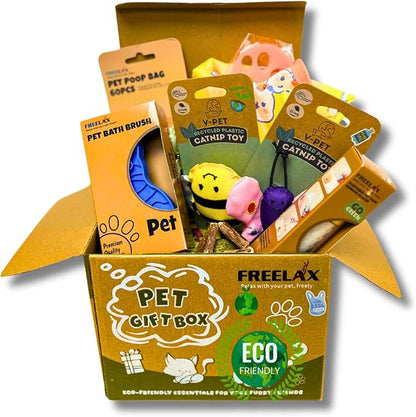 Eco-Friendly Cat Gift Box – 7-Piece Set with Organic Catnip Toys, Feather Wand, Blanket &amp; Pop-Up Cat Cave for Indoor Cats and Kittens