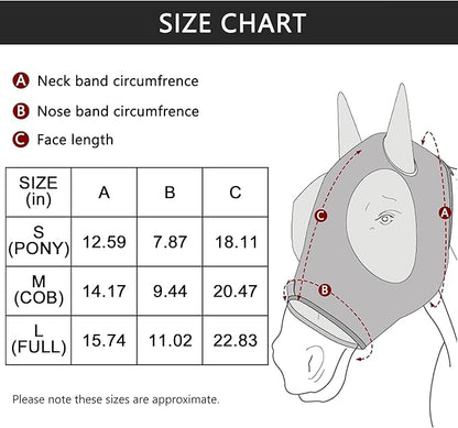 Horse Fly Mask with Ears - Large Eye Space for Full Vision, Breathable Stretch Comfort Fit, UV Protection, Forelock Opening, Easy Pull-On Green Pony