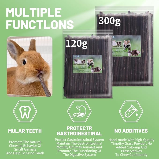 Natural Apple Wood Chew Sticks 300g (10.5oz) for Rabbits, Hamsters, Chinchillas, Guinea Pigs - Small Animal Dental Toys, Safe Untreated Teeth Grinding &amp; Boredom Relief, Rodent Molar Health (120g)