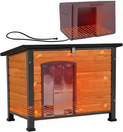 Aivituvin Dog House Outdoor Heated Dog Kennel with Insulated Liner &amp; Heater for Winter Strong Iron Frame Large Dog Cage for Small &amp; Medium Dogs,33.5"