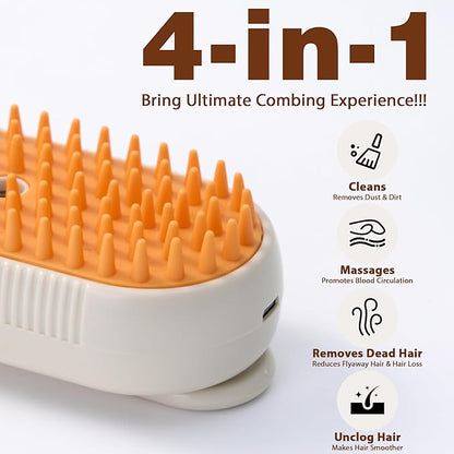 4 in 1 Cat Steam Brush, Rechargeable Steam Brush for Cats and Dogs, Anti-Static Cat Spray Brushes, Massage, Cleaning, Shedding &amp; Combing All In One! Beige