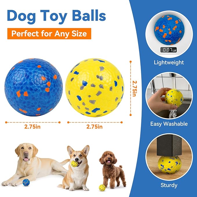 Indestructible Dog Ball Toy, Durable Dog Tennis Balls for Aggressive Chewers, High Bounce &amp; Floating Balls for Dogs, Jolly Ball for Fetch in Yard, Beach &amp; Pool(4 Pack)
