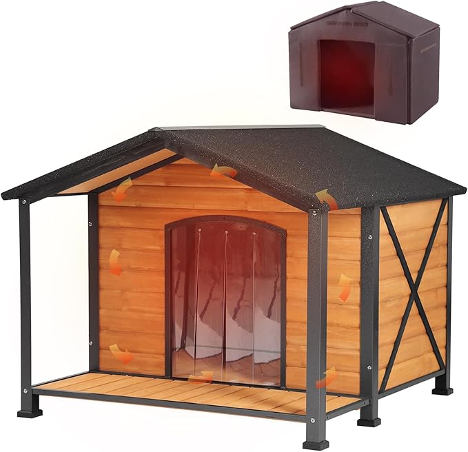 Dog House Outdoor Large Insulated Dog Kennel with Liner for Winter Waterproof Dog Cage for Small &amp; Medium &amp; Large Dogs,Unique All-Around Iron Frame