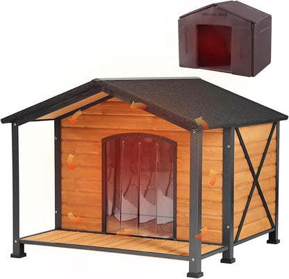 Dog House Outdoor Large Insulated Dog Kennel with Liner for Winter Waterproof Dog Cage for Small &amp; Medium &amp; Large Dogs,Unique All-Around Iron Frame