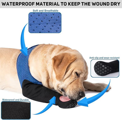 COODEO Dog Socks to Prevent Licking Paws, Healing Boots &amp; Paw Protectors with Non-Slip Bottoms for Wound Protection, Waterproof Sleeve Shoes for Licking（Blue，2XL_Right