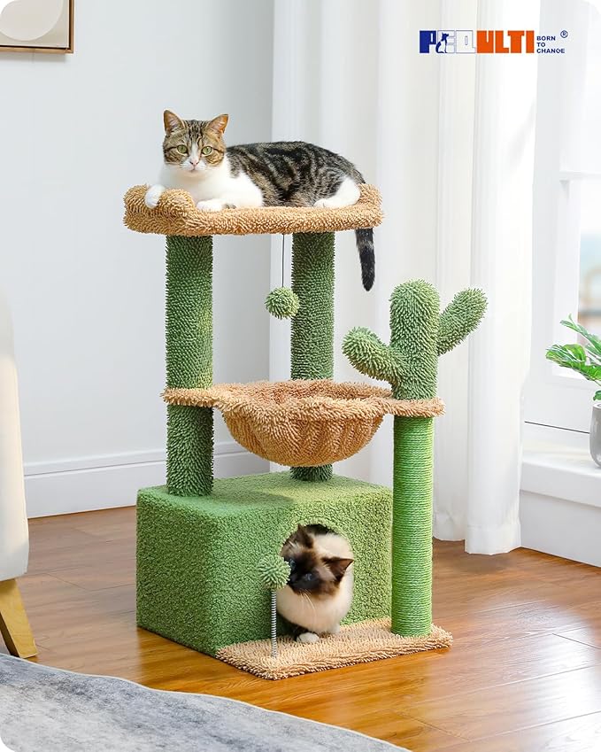PEQULTI 4-in-1 Cactus Cat Tree, 33&
