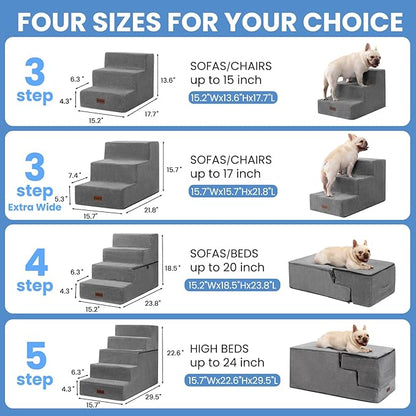 Dog Stairs for Small Dogs &amp; Cats,3-Step Extra Wide Non-Slip Pet Steps for Couch Sofa and Chair,Grey,15.7" H