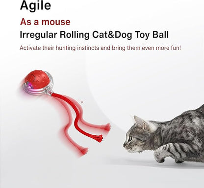 Interactive Cat Toy – Motion Activated Rolling Ball with LED Lights &amp; 3 Play Modes &amp; Two Different Tails - Best Toy for Indoor Cats &amp; Kittens to Stay Active and Stimulate Hunting Instinct (Red)