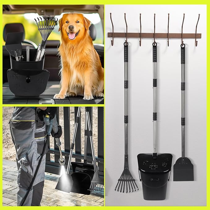 Dog Poop Scooper with 20 Bag Attachment Long Handle Swivel Bin, Rake &amp; Spade Heavy Duty Easy to Clean Pooper Scooper for Large Medium Dogs Pet Waste Removal Solution for Yard, Grass, Gravel