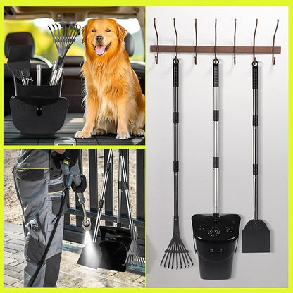 Dog Poop Scooper with 20 Bag Attachment Long Handle Swivel Bin, Rake &amp; Spade Heavy Duty Easy to Clean Pooper Scooper for Large Medium Dogs Pet Waste Removal Solution for Yard, Grass, Gravel