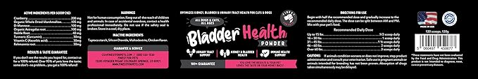 Bladder Health Dog &amp; Cat UTI Remedy - Cranberry Supplement for Pet, Bladder, Kidney Support &amp; Urinary Tract Health Powder with Cranberry &amp; D-Mannose (120g - 120 Scoops)