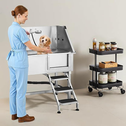 VEVOR Stainless Steel Dog Washing Station, 38 inch Pet Grooming Tub w/Storage Stairs, Faucet &amp; Showerhead &amp; Soap Holder Dog Bathtub for Medium &amp; Small Pets (Right Door)
