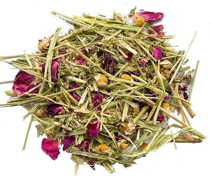 Herbal Calming Forage: Premium Rabbit Food, Hay for Guinea Pigs Food, Chinchilla Food, Hamster Treat Made with Timothy Hay &amp; Organic Herbs (10 Ounces)