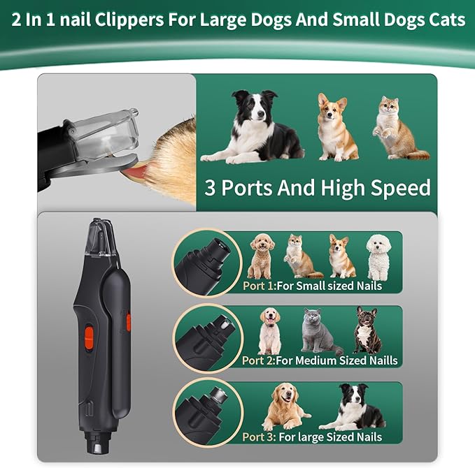 2-in-1 Dog Nail Clippers &amp; Cat Nail Clippers Trimmers for Large Medium Small Dogs Cats Claw Trimmer Quick Sensor and Safety Guard USB Rechargeable with 2 LED Lights Dogs Nail Trimmer