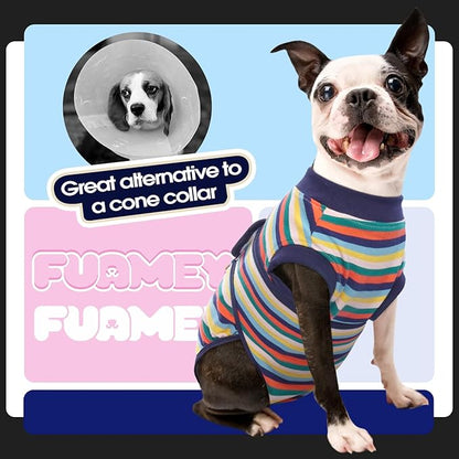 FUAMEY Recovery Suit for Dogs After Surgery,Soft Breathable Dog Bodysuit E-Collar &amp; Cone Alternative Surgical Suit,Male Female Dog Neuter Spay Suits Anti Licking Wounds Onesie Dark Blue Stripes XXL
