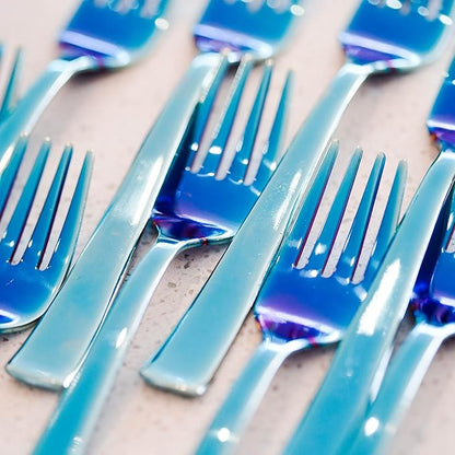 Ahimsa Stainless Steel Kids Utensils - Kids Fork and Spoon Set, Pediatrician Designed Toddler Utensils, 100% BPA Free &amp; Dishwasher Safe (Iridescent Blue)
