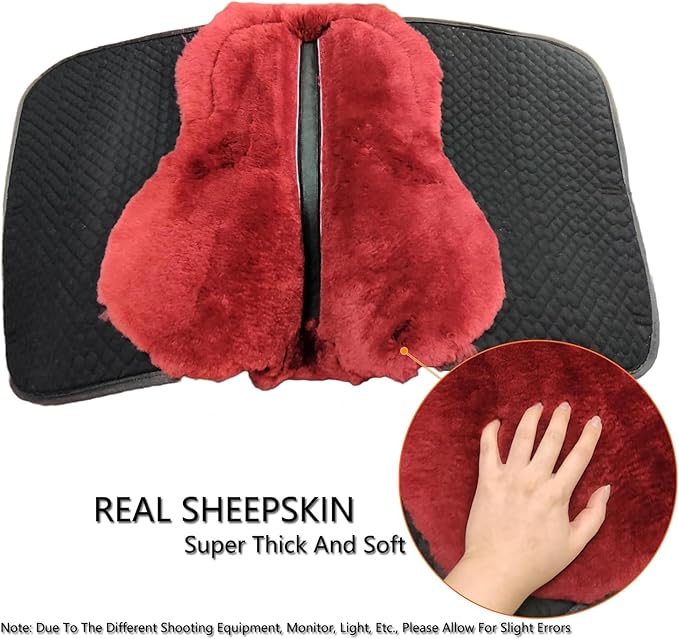 Woolous Dressage Saddle Pad, English Saddle Pad with Sheepskin Trim, Lambskin Wool Fleece Lining, Square Saddle Pad for Equestrian Riding, Comfortable &amp; Shock Absorbing