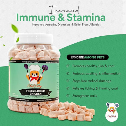 Freeze-Dried Chicken Treats for Cats &amp; Dogs – 100% Human Grade, Single Ingredient, High-Protein, Healthy Snack – No Additives or Preservatives – 3.5oz - Inspected &amp; Tested in USA