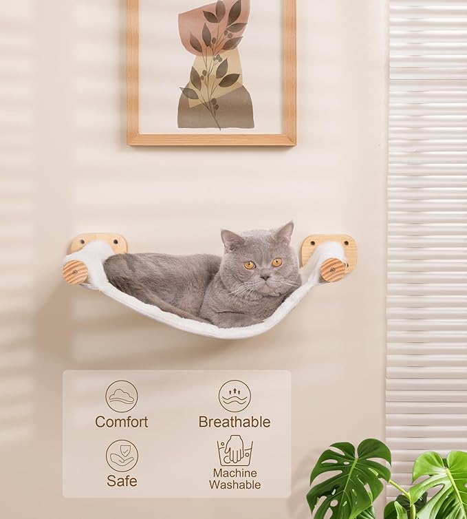 Cat Wall Hammock Shelves, Dual-Sided Cat Bed with Canvas &amp; Plush Fabric, Wall Mounted Shelf for Large Cats, Space-Saving Perch for Lounging &amp; Napping