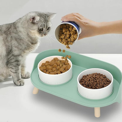 Elevated Dog Bowls Set, Ceramic Pet Food &amp; Water Bowls with Non-Slip Stand, No Spill Design for Cats/Small Medium Dogs Green