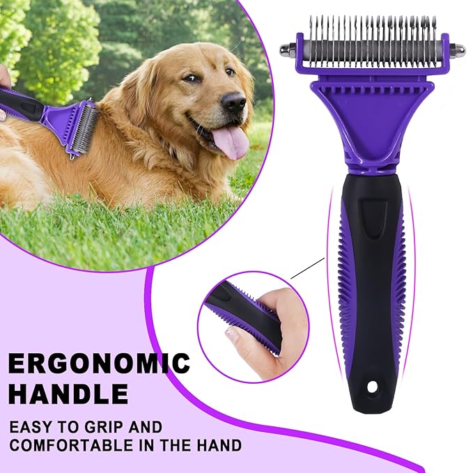 Pet Grooming Brush, Double Sided Undercoat Rake for Dogs &amp; Cats, Professional Deshedding Brush and Dematting Tool, Safe and Effective Removing Knots, Mats, Tangles,and Flying Hair