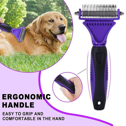 Pet Grooming Brush, Double Sided Undercoat Rake for Dogs &amp; Cats, Professional Deshedding Brush and Dematting Tool, Safe and Effective Removing Knots, Mats, Tangles,and Flying Hair