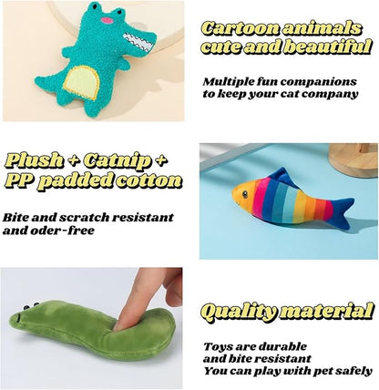 Catnip Toys for Indoor Cats - 6 Pack Organic Plush Kicker Toys, Bite-Resistant Cute Funny Toys for Play &amp; Enrichment from Kittens to Senior Cats