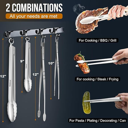 Tongs For Cooking - Heat Resistant 600 Degrees, All Metal Kitchen Tweezers Tongs, Heavy Duty Stainless Steel Cooking for Food, Grill, BBQ, Dishwasher safe Set of 4 (12" &amp; 9in)