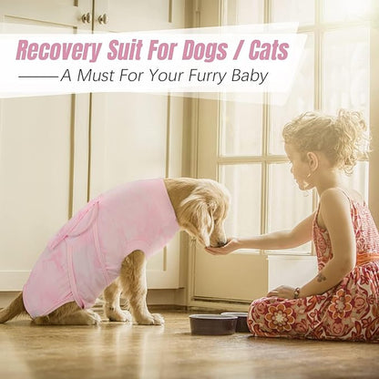 Kuoser Dog Surgery Recovery Suit, Anti Licking Pet Surgical Suit for Dogs Male Neuter, Female Dog Surgery Suit for Spay Subsititute E-Collar Cone, Dogs Body Suits After Surgery Pink Tie Dye L