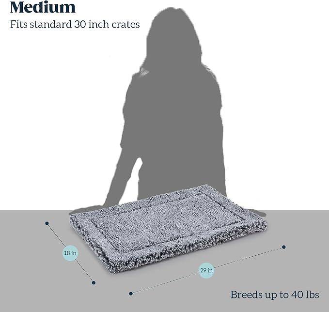 Stoutwool Indestructible Dog Bed - Fluffy Chew Proof Dog Crate Pad - Tough Kennel Pad for Aggressive Chewers - Washable, Ideal for Medium Breeds &amp; Fits 30-Inch Crate - 29"x18", Charcoal
