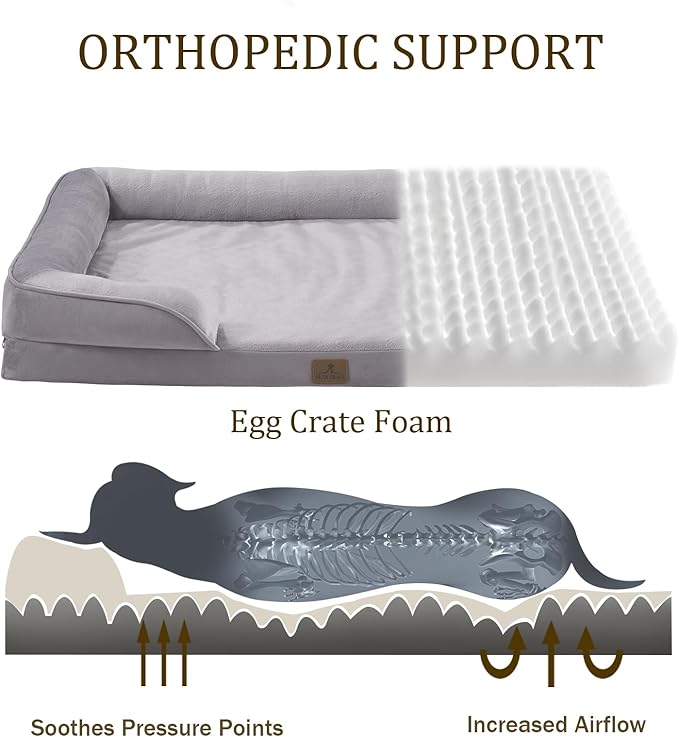 Bedfolks Orthopedic Dog Bed, Waterproof Dog Sofa Bed for Small Dogs &amp; Cats, Egg Foam Pet Couch Bed with Removable Washable Cover and Nonslip Bottom, Light Grey