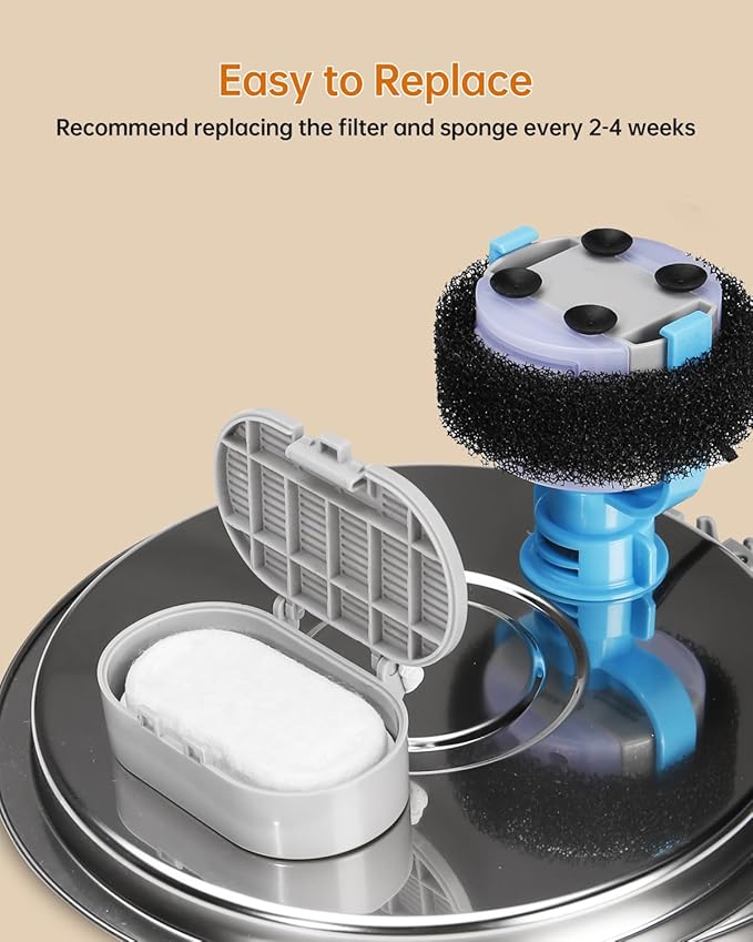 Cat Water Fountain Filter, Filters Replacement for 108Oz/3.2L&amp;67Oz/2L&amp;135Oz/4L Stainless Steel Pet Water Drinking Fountain, Dog Indoor Water Dispenser Fountain Carbon Filter (4 Filters &amp; 4 Sponges)
