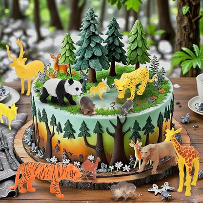 24Pcs Safari &amp; Zoo Animals Figures, Realistic Plastic Animal Toys Set for Kids 1 2 3, Lion, Elephant, Perfect for Play, Education, Baby Shower Decor,Party Supplies Cake Topper