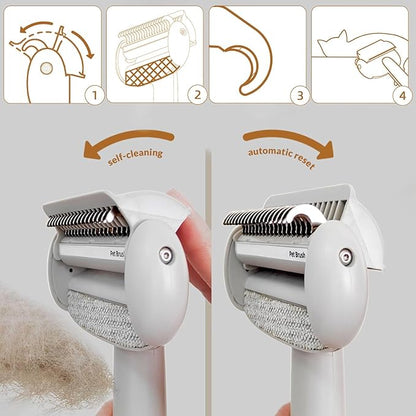 Self Cleaning Grooming Brush for Shedding Pets Rake Gently Removes Loose Undercoat Mats Tangled (Pink)