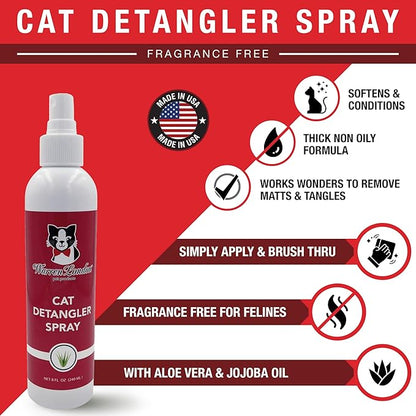 Warren London Cat Detangler Spray Bundle with Pin Brush for Matted Hair | Leave in Conditioner Pet Detangling Spray That Demattes &amp; Refreshes | 8oz w/Pin Brush