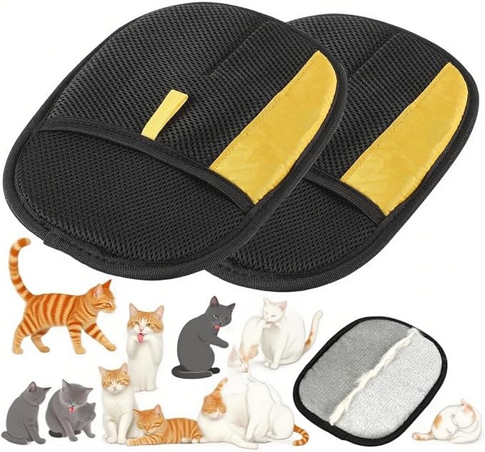 Pet Hair Removal Glove - Electrostatic Reusable Grooming Gloves for Cats &amp; Dogs, Professional Cleaning Mitt with Hair Remover Tool (2 Pack)