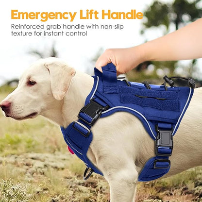 Heavy-Duty Tactical Dog Harness for Large Dogs, No Pull Adjustable Reflective Pet Vest with Molle System, K9 Military-Grade Control for Service Training, Outdoor &amp; 10+ Breeds, Dazzling Blue, Medium