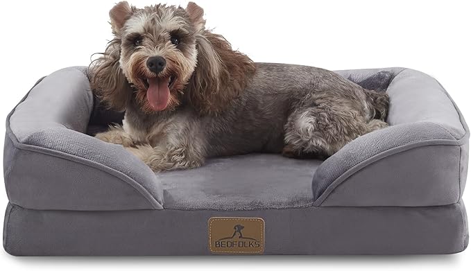 Bedfolks Orthopedic Dog Bed, Waterproof Dog Sofa Bed for Small Dogs &amp; Cats, Egg Foam Pet Couch Bed with Removable Washable Cover and Nonslip Bottom, Dark Grey