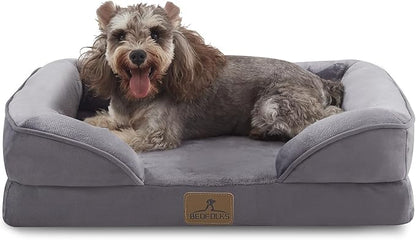 Bedfolks Orthopedic Dog Bed, Waterproof Dog Sofa Bed for Small Dogs &amp; Cats, Egg Foam Pet Couch Bed with Removable Washable Cover and Nonslip Bottom, Dark Grey