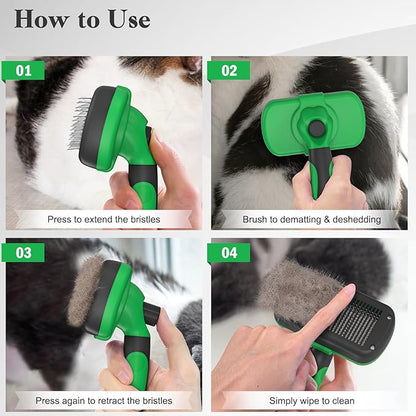Swihauk Self Cleaning Slicker Brush - Skin Friendly Deshedding Grooming Tool for Dogs &amp; Cats, Suitable for Shedding &amp; Haired Pets, with Pet Supplies Accessories, Green