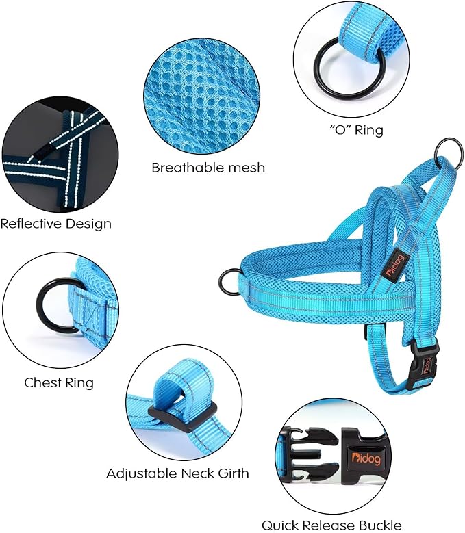 Didog No Pull Dog Harness with Soft Mesh Padded,Reflective &amp; Quick Fit Light Weight Dog Strap Vest Harness,Easy for Walking Training (L:Chest 26-32", Mesh-Blue)
