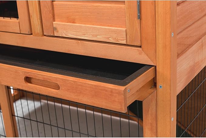 TRIXIE natura Outdoor Rabbit Hutch with Run - 2-Story Rabbit Cage with Non-Slip Ramp - Large Elevated Small Animal House with Secure Playpen, Hinged Roof &amp; Pull-Out Tray - in Brown