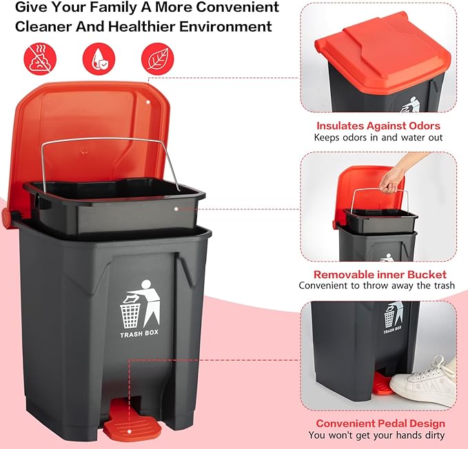 Pooper Scooper Set,Dog Poop Tray and Rake Set for Large &amp; Small Dogs Dog Pooper Scooper 15 Litre Step Dog Poop Trash Can Outside W/Removable Inner Bucket with 20 Waste Bags