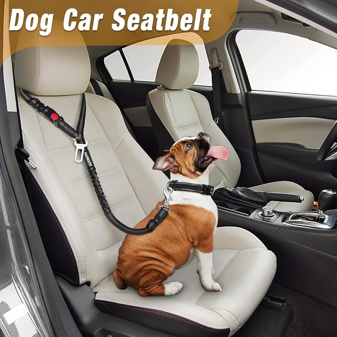 2 Piece Set Retractable Dog Car Seatbelts - Adjustable Pet Seat Belt for Vehicle Headrest Restraint - Heavy Duty &amp; Elastic &amp; Durable Car Harness