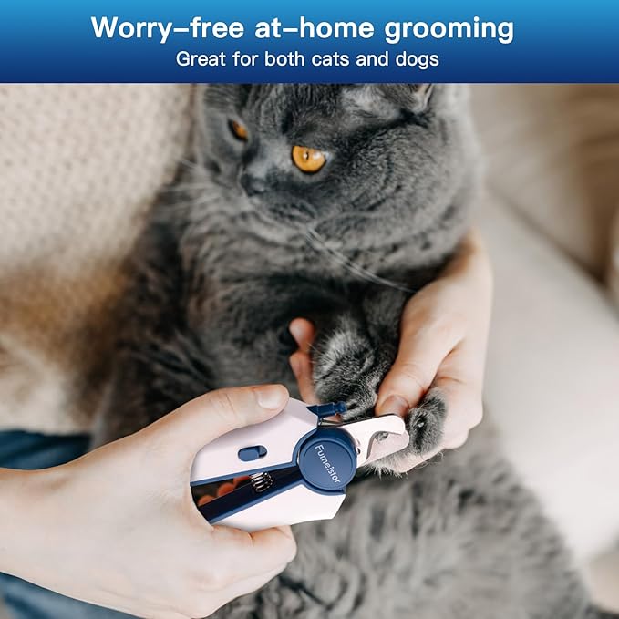 Type-C Rechargeable Dog &amp; Cat Nail Clippers - LED Pet Nail Trimmer with Built-in Nail File, Extra Sharp Blades for Small &amp; Medium Dogs, Indoor Cats (Blue)