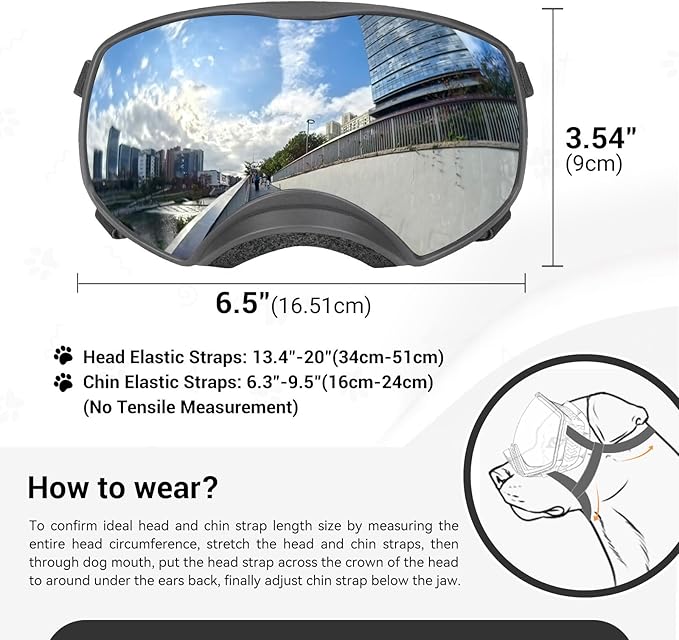 NAMSAN Dog Goggles for Large Dogs, Wide Eyecup &amp; Soft Frame, Anti-UV Sunglasses for Dogs Medium to Large Breed, Driving Dog Eye Protection, Windproof Dustproof, Adjustable, Reflect Silver Lens