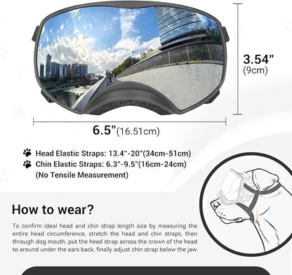 NAMSAN Dog Goggles for Large Dogs, Wide Eyecup &amp; Soft Frame, Anti-UV Sunglasses for Dogs Medium to Large Breed, Driving Dog Eye Protection, Windproof Dustproof, Adjustable, Reflect Silver Lens