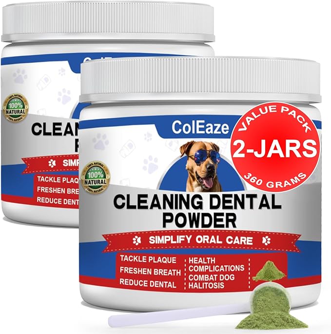 Dog Teeth Cleaning Powder, Dog Dental Powder and Breath Freshener, Plaque Off Pet Tooth Cleaning lab co, Bad Breath &amp; Tartar Remover for Dogs, Natural Herbal Blend - All Breeds &amp; Sizes
