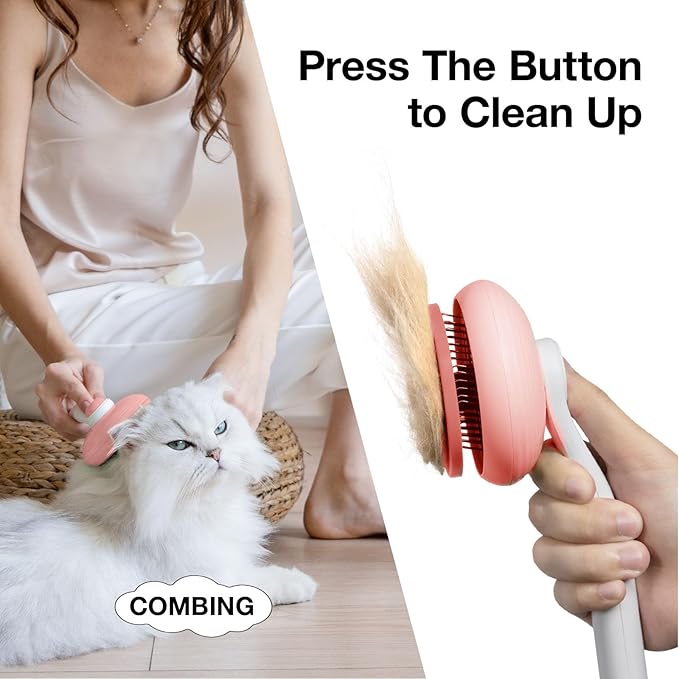 Pet Grooming Self-Cleaning Slicker Brush for Cats &amp; Dogs, Effortlessly Removes Tangles, Loose Undercoat and Mats (Pink, 2 Pack)
