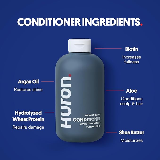 Huron Shower Kit - Shampoo, Conditioner, &amp; Body Wash For Men - Sandalwood + Black Pepper Scent - Hydrating &amp; Nourishing Men&